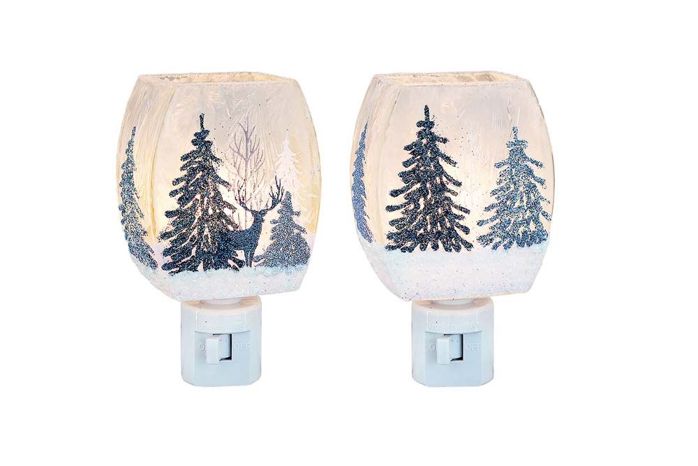 Night Light, Winter Blue Forest w/Frosted Glass