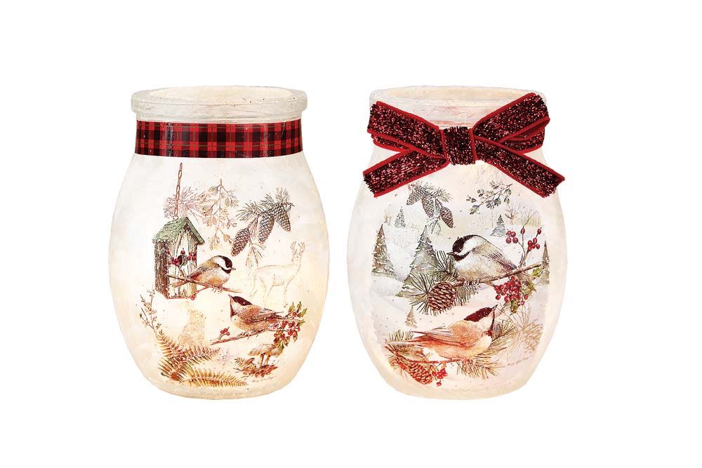 Luminary, Winter Chickadees Electric 3x3x4"