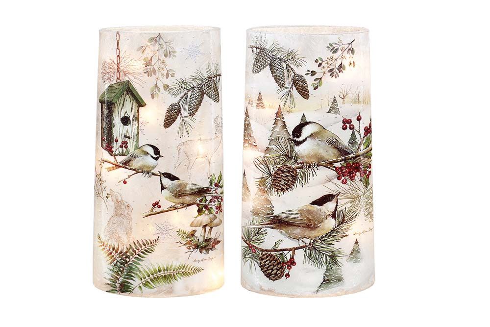 Luminary, Winter Chickadees 5.5x2.25x10"