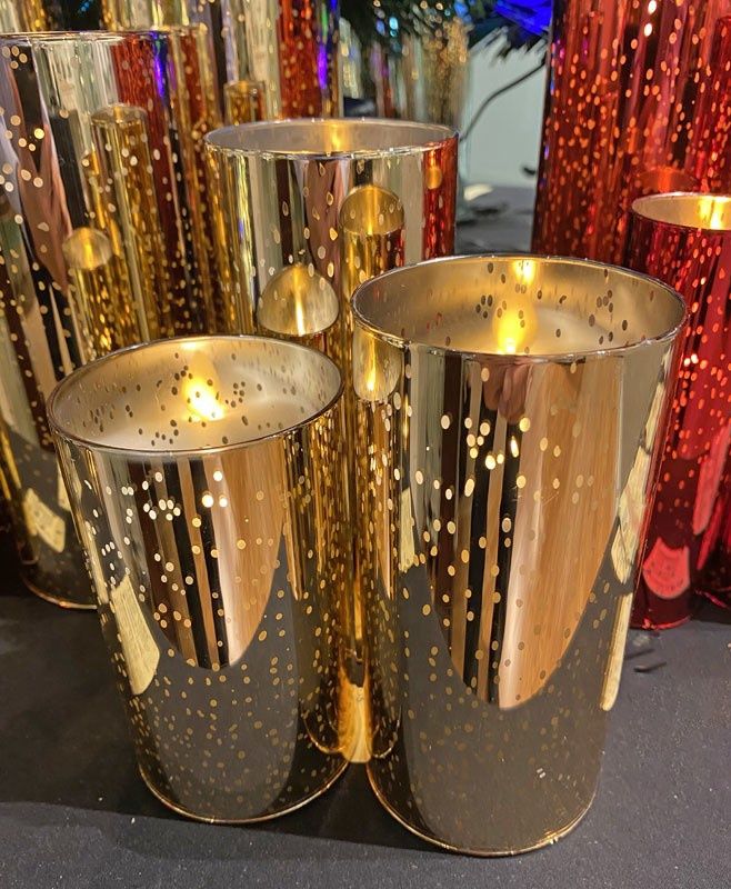 Candle, Set/3 Mercury Gold 3&quot;x5/6/7&quot; w/Remote