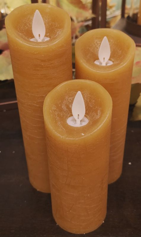 Candle, 2&quot; Tan Pillar Set/3 5/6/7&quot; w/Remote