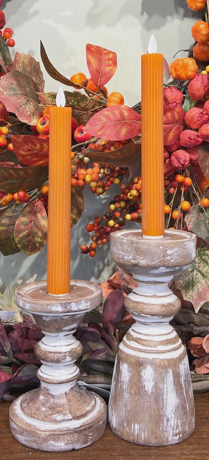 Candle, Ribbed Burnt Orange Taper Set/2 Boxed 9&quot; w/Remote