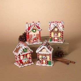 House, LED 5.5" Clay Dough Gingerbread 4 Asst