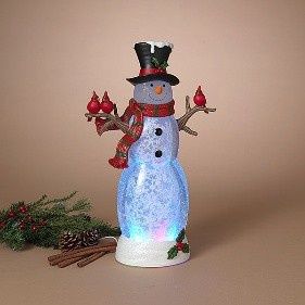 Snow Globe, 19.25&quot; Snowman w/Cardinals Cord Included