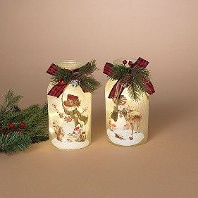 Luminary, 10" Frosted Glass Snowman w/Floral &amp; Timer