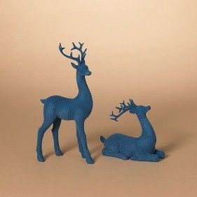 Reindeer, Blue Flocking w/Glitter Set/2