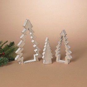 Tree, Set/3 Nesting Wood Decor w/Glitter 10"