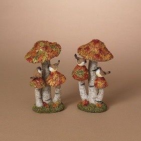 Figurine, Harvest Mushrooms w/Birds 2 ass&#39;t