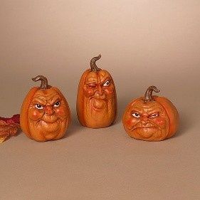 Figurine, Harvest Pumpkin Head w/Faces 7&quot; 3 ass&#39;t resin