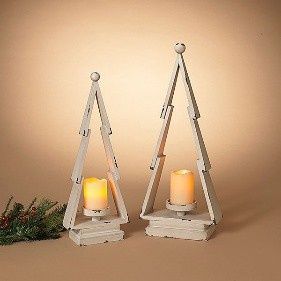 Candle Holder, Rustic White Wood Tree Set/2 21/24&quot;