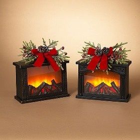 Lighted Fire Glow Fireplace w/Floral Accent 11" B/O