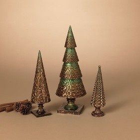 Tree, Set/3 Bronze w/Green Underlay Multi Texture on Stand