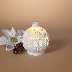 Snow Globe, Lighted Ornament White Xmas Scene