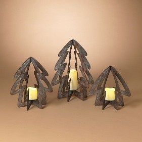 Candle Holder, 3D Metal Tree Set/3 12/14/18&quot;