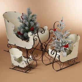 Sleigh, Rustic Metal Cream 3 Asst Sizes