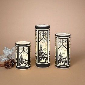 Luminary, Set/3 Lighted Black Glass Winter Scene Design
