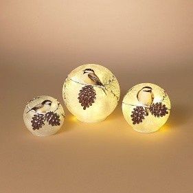 Sphere, Lighted Chickadee Design Set/3 Glass 6hr Timer