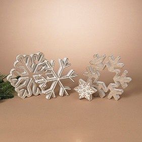 Snowflake, Nesting Wood w/Glitter Accent Set/2 9.75"
