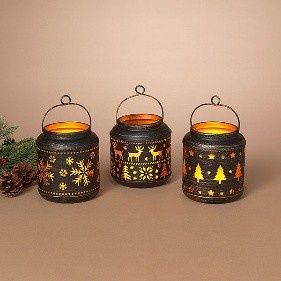 Lantern, 5.31" B/O Lighted Black Metal w/LED Candle 3 Asst