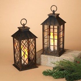 Lantern, 12" Lighted w/Candle Trio