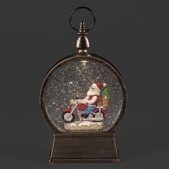 Snow Globe, Santa Motorcycle 9&quot; Lantern