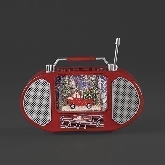Snow Globe, 6&quot; Musical Radio Red Truck/Cardinals