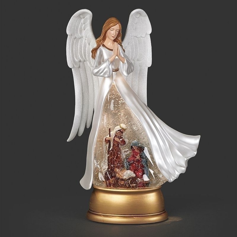 Snow Globe, 12&quot; Angel w/Holy Family in Globe