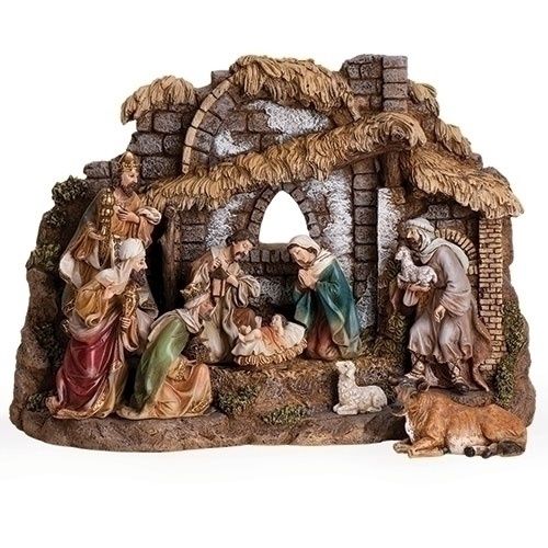 Nativity, 6&quot; 10pc set w/11&quot; stable