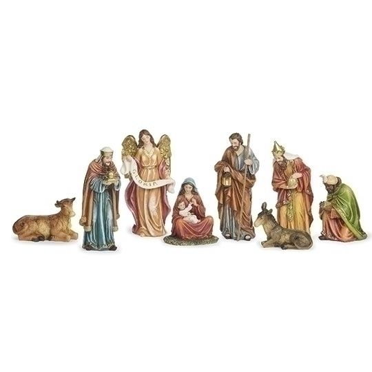 Nativity, Muted Colors  8&quot; Gold Accents 8 pc/set