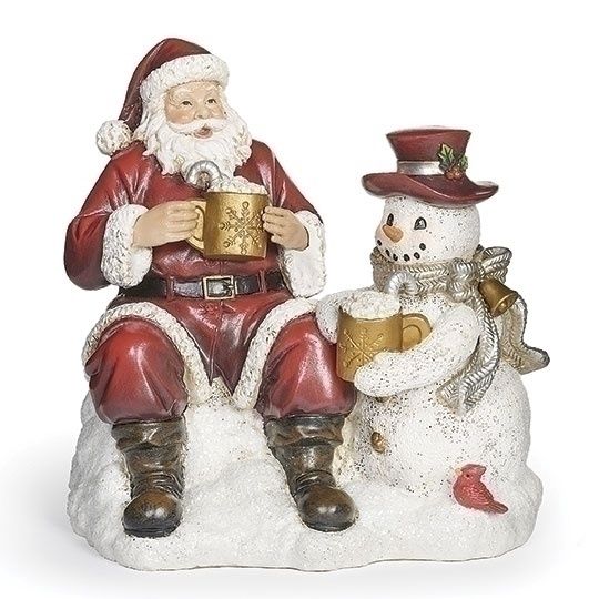 Figurine, Santa &amp; Snowman Hot Chocolate 6"