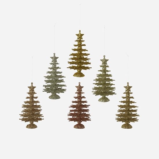 Tree, Metallic Glitter 5.5&quot; Asst of 6
