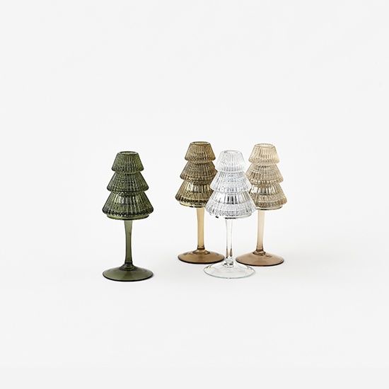 Candle Holder, Glass Tree Taper on Pedestal Base 4 Asst Colors
