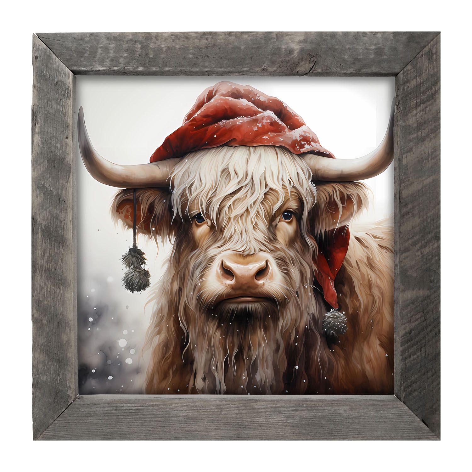 Picture, Highland Cow w/ Santa Hat
