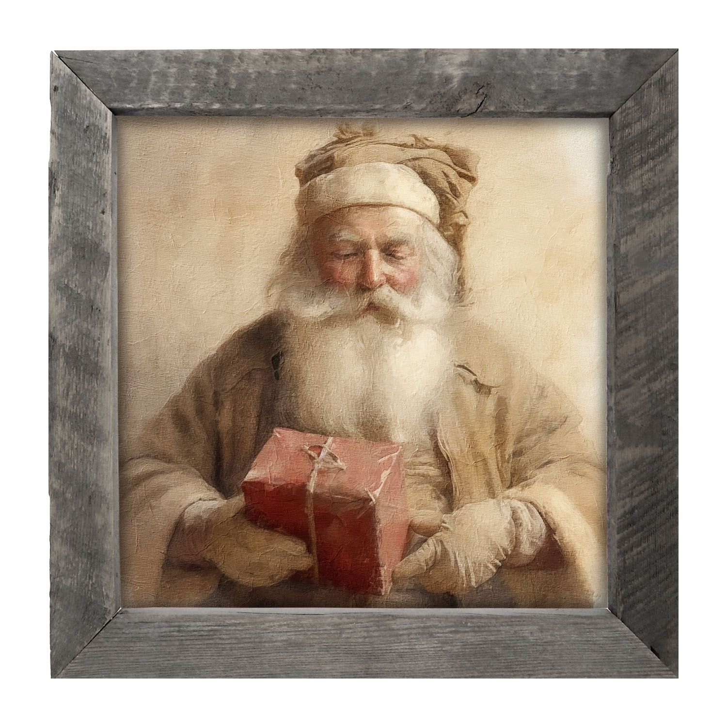 Picture, Old World Santa Holding Gift 14x14