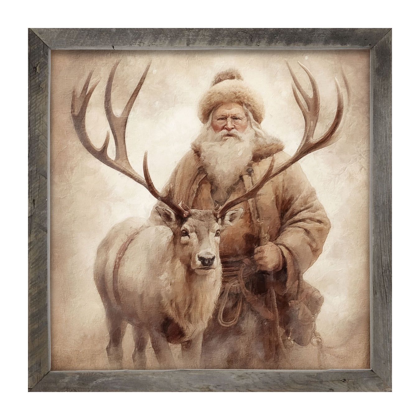 Picture, Santa Posing w/Reindeer 25x25