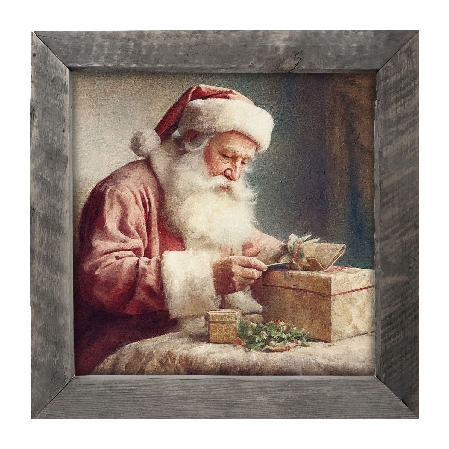Picture, Old World Santa w/Gift 14x14