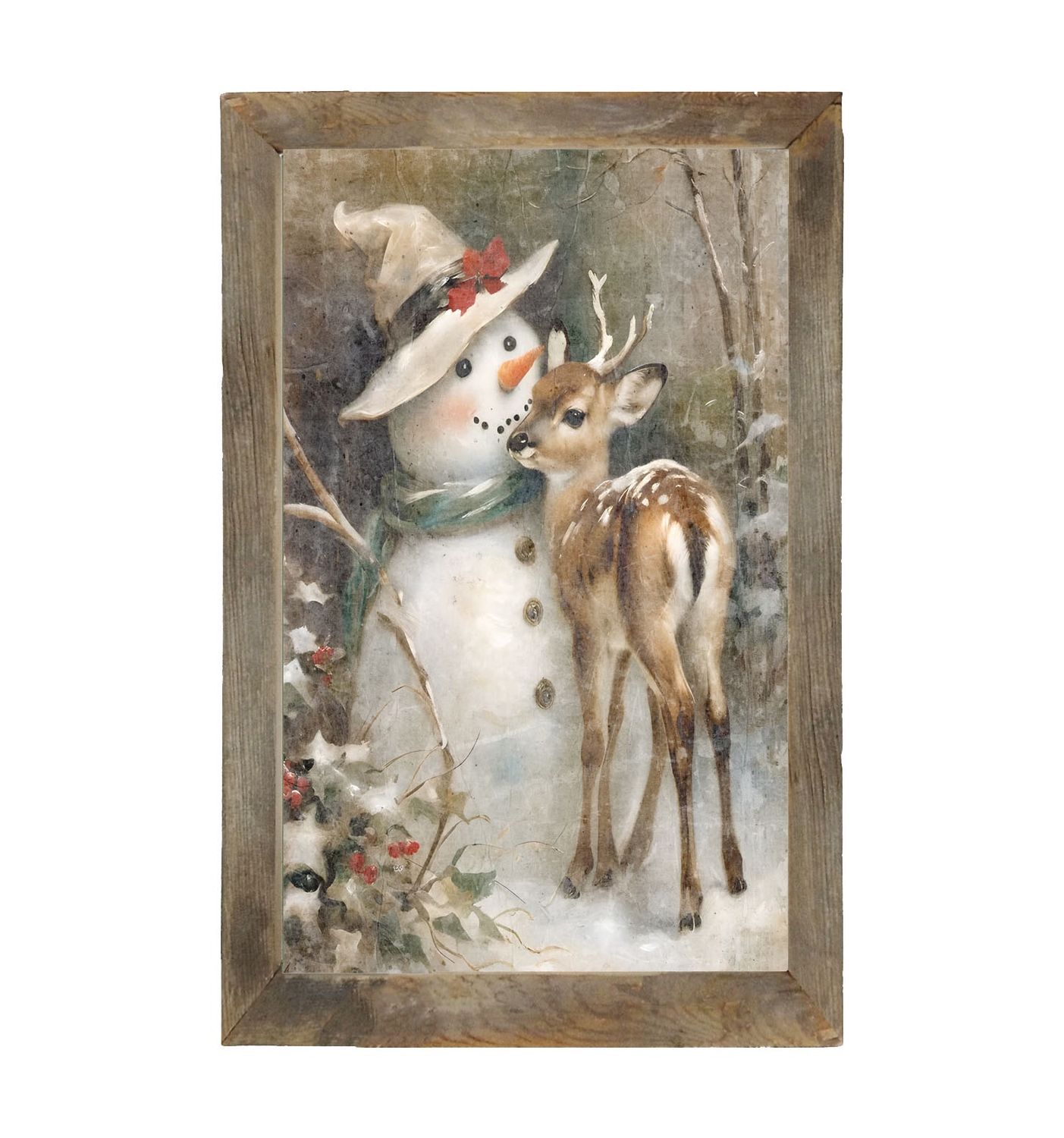 Picture, Snowman w/Deer 16x25