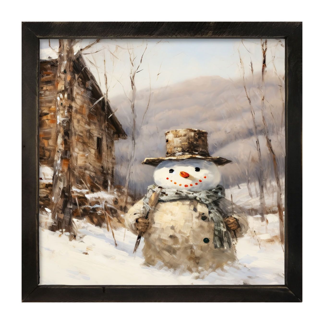Picture, Snowman Near Barn 25x25