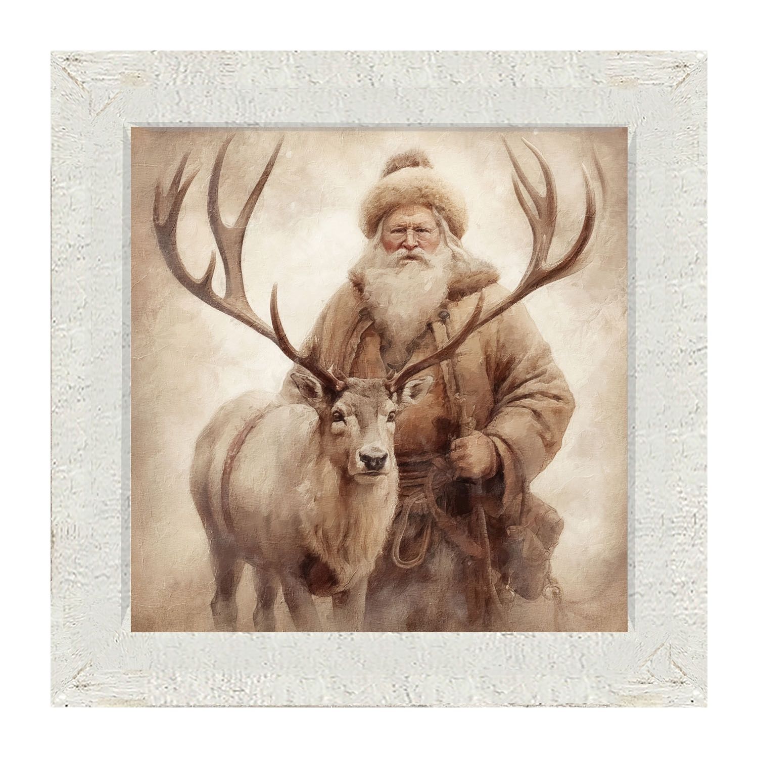 Picture, Santa Posing w/Reindeer 14x14