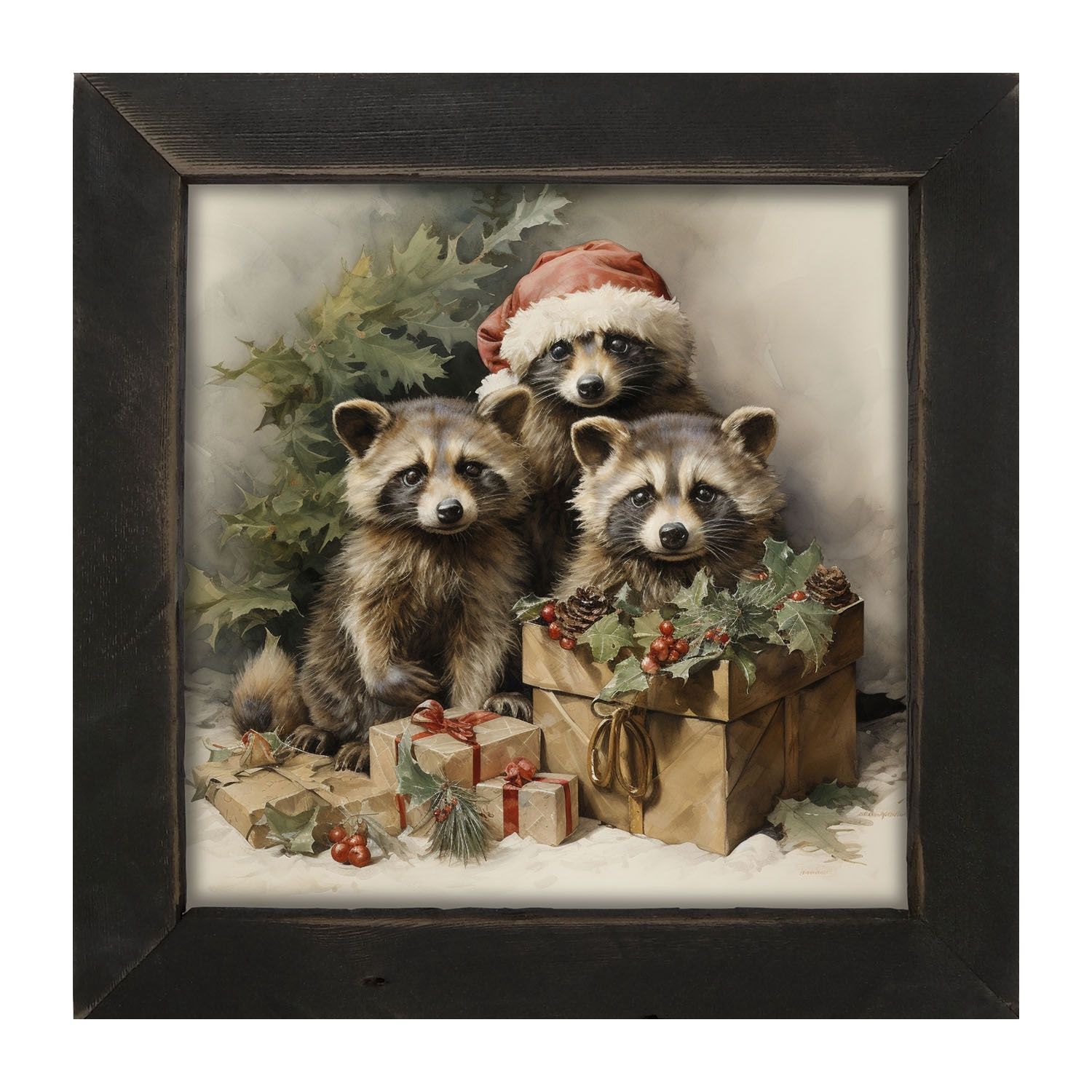 Picture, Christmas Raccoons 14x14