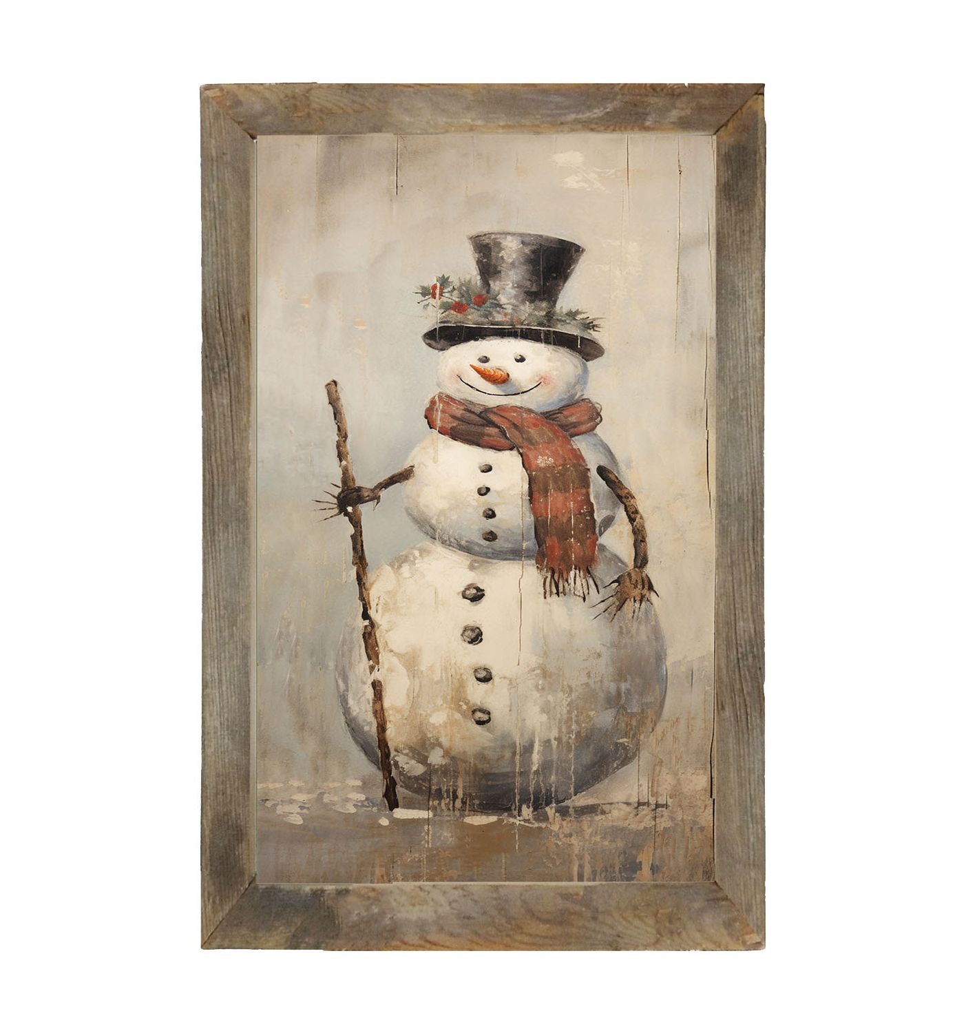 Picture, Rustic Happy Snowman 10x16 Asst Nat/Blk
