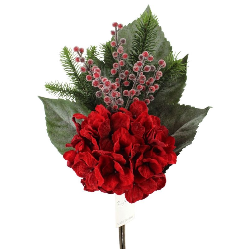 Spray, 19&quot; Red Hydrangea Berry Pine