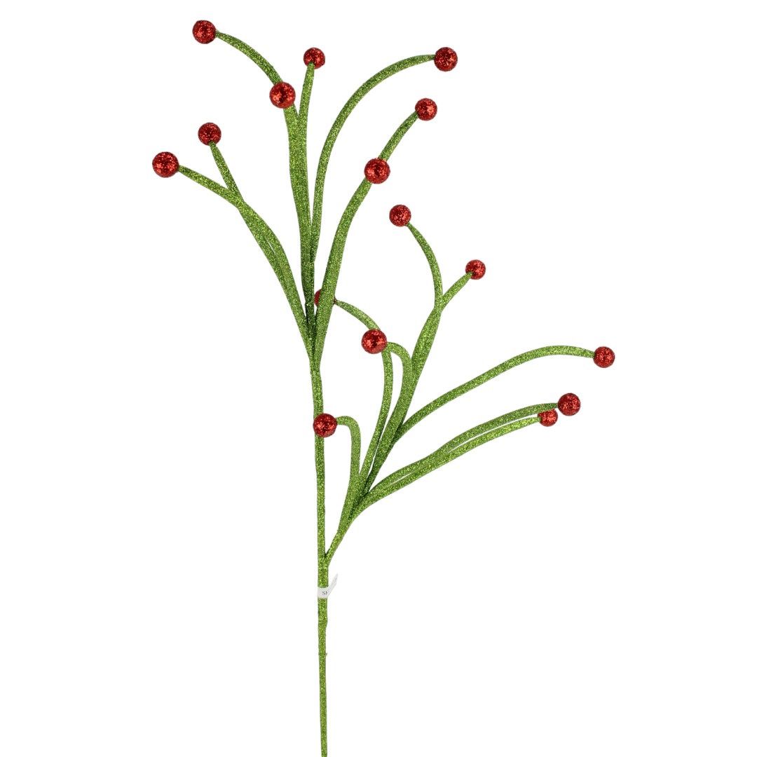 Spray, 28" Bright Green/Red Glitter Grass Ball