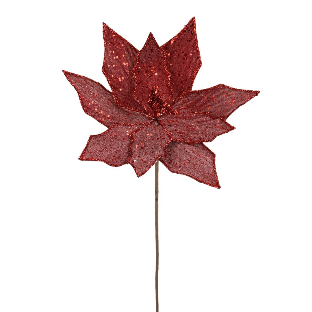 Poinsettia, 22" Red w/Red Glitter