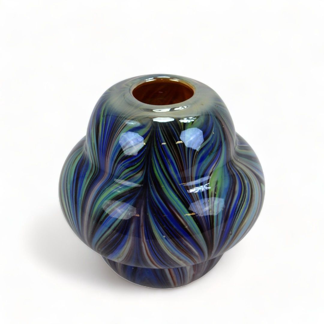 Vase, Blue-Multi Swirl Decorative Glass 8.25&quot;x8.25