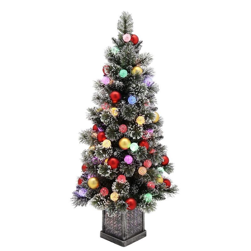Tree, 4&#39; Snowy Bristle Mix PreLit in Pot