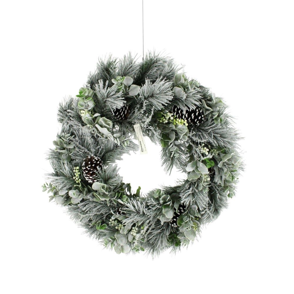 Wreath, 30&quot; Green Snow Pine w/Cone