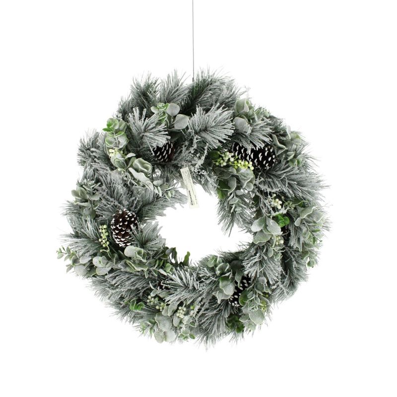 Wreath, 30&quot; Green Snow Pine w/Cone