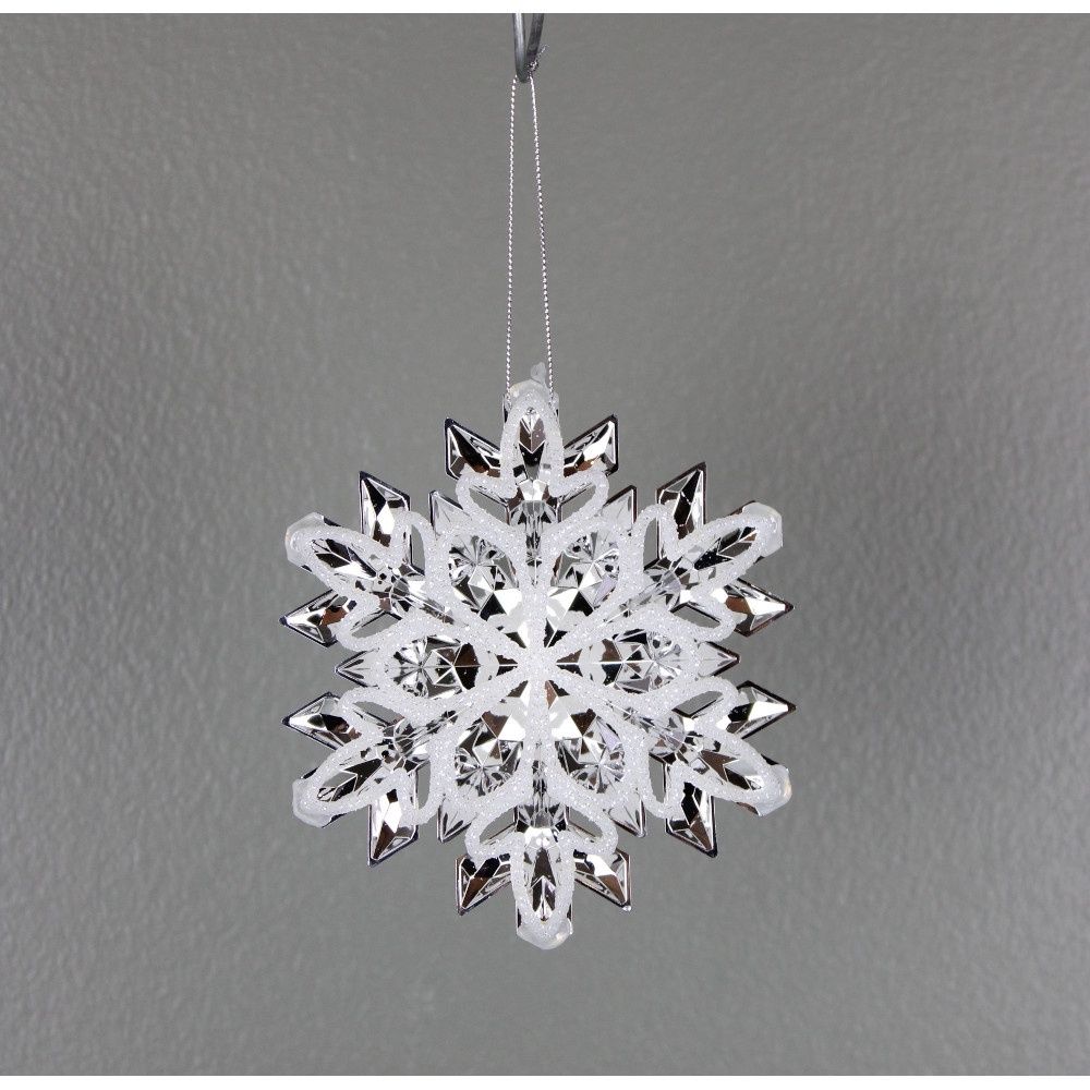 Ornament, 5.25&quot; Clear White Acrylic Snowflake