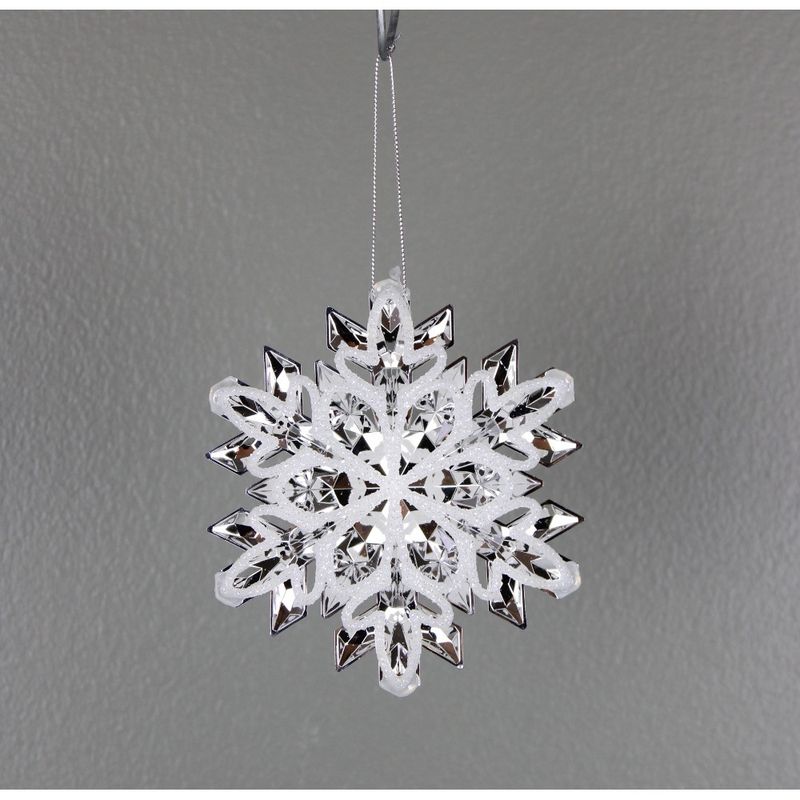 Ornament, 5.25&quot; Clear White Acrylic Snowflake